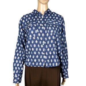 NWT New $80 Lucky Brand Blue Floral Cotton Viscose Shirt Size XS